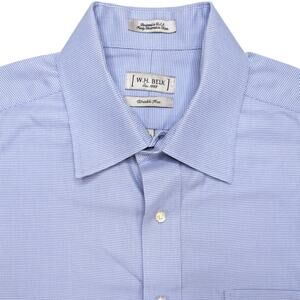 W.H. Belk Mens Button Up Dress Shirt 16x34/35 Large Blue Wrinkle Free Cuff Links